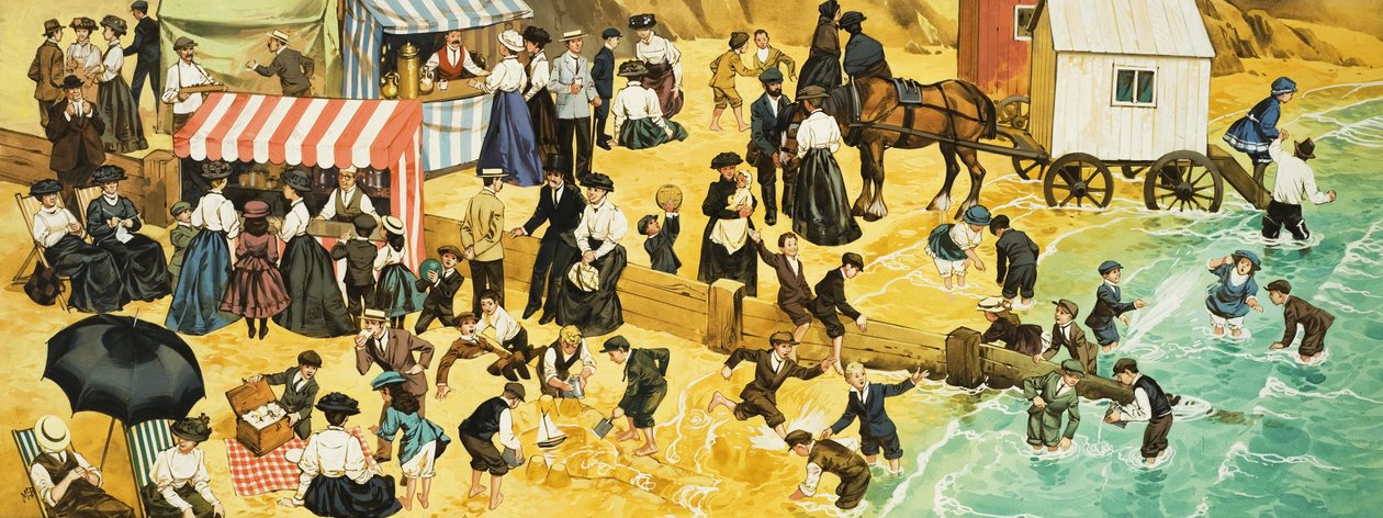 Victoriansk eller edwardiansk strandscene af Angus McBride
