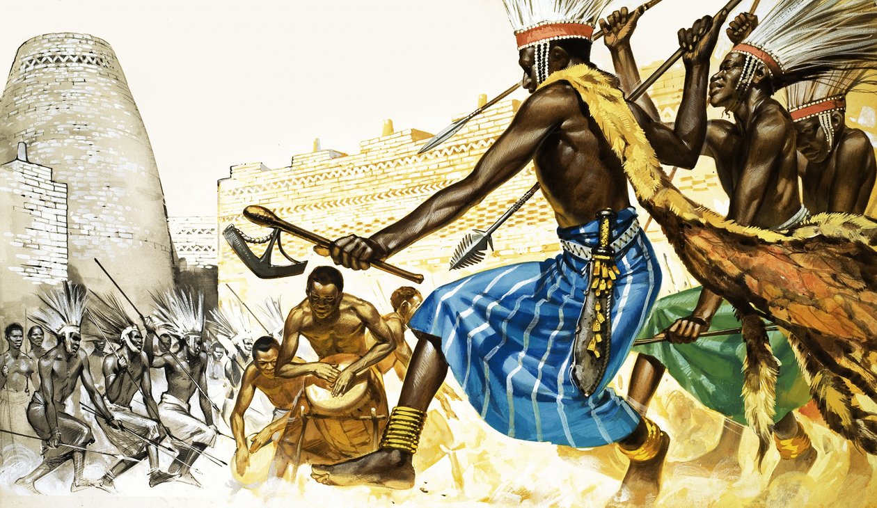 Krigsdans af bantu-stammefolk af Angus McBride