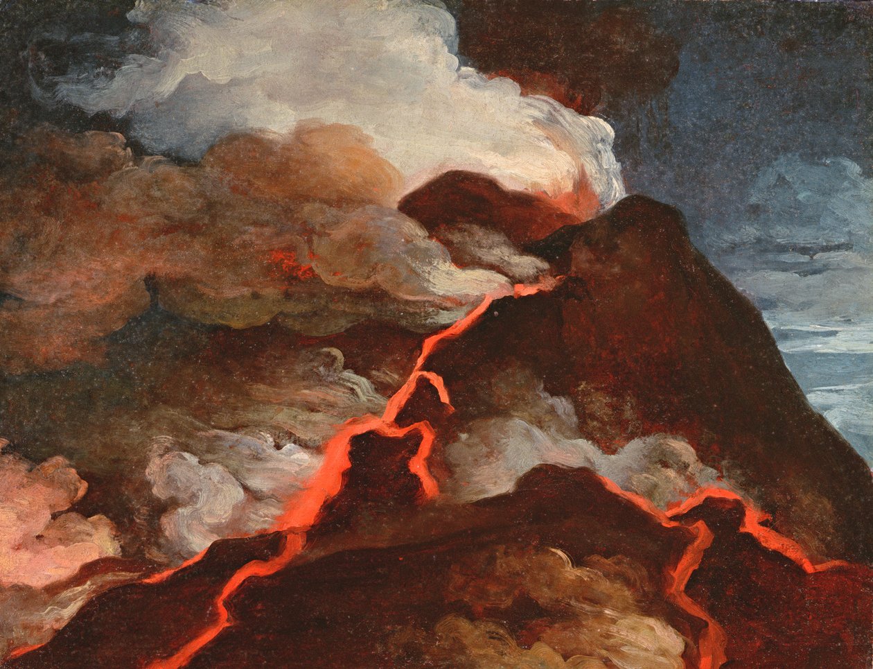 Vesuv i udbrud, 1772 (olie på papir) af Anicet Charles Lemonnier