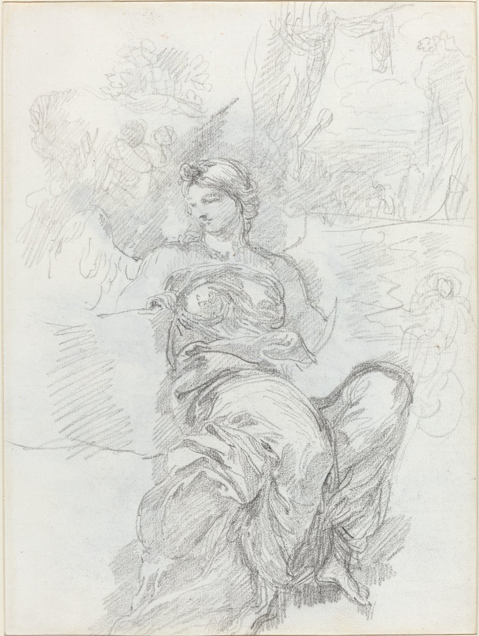 Siddende engel i et landskab [recto] af Anicet Charles Gabriel Lemonnier