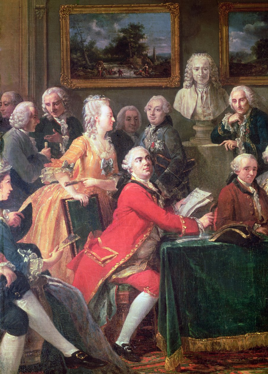 En Soirée hos Madame Geoffrin detalje af Lekain og Mademoiselle Clairon, 1755 olie på lærred af Anicet Charles Lemonnier