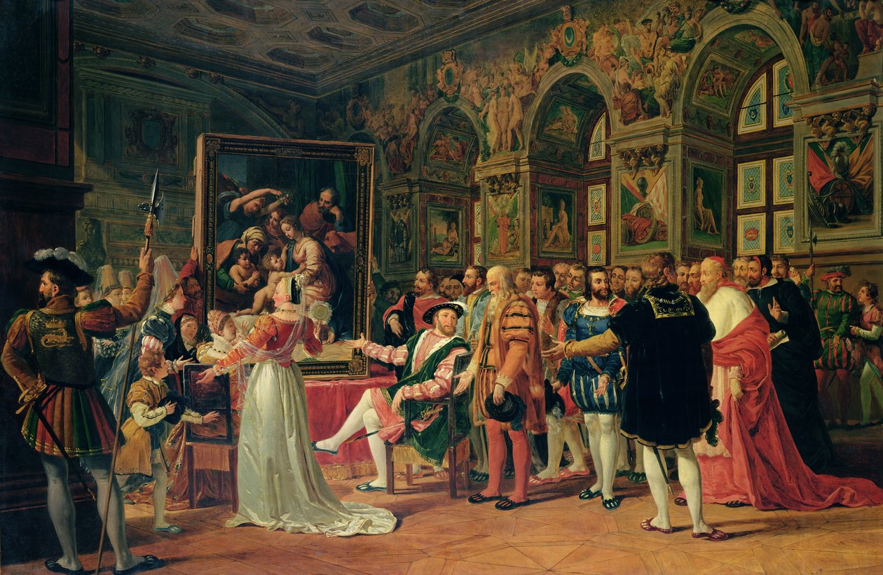Frans I (1494-1547) Modtager et maleri af den hellige familie af Raphael af Anicet Charles Lemonnier