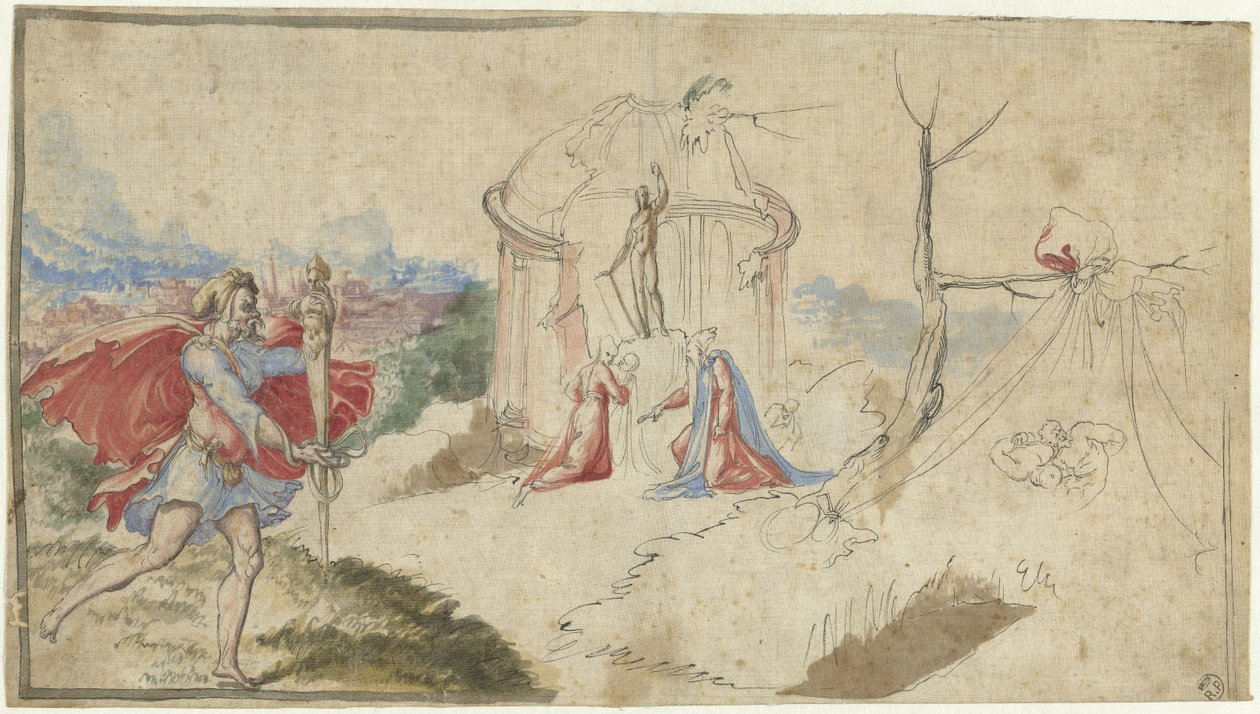 Mytologisk scene (Aeneas flygter fra Troja?) af Aniello Redita
