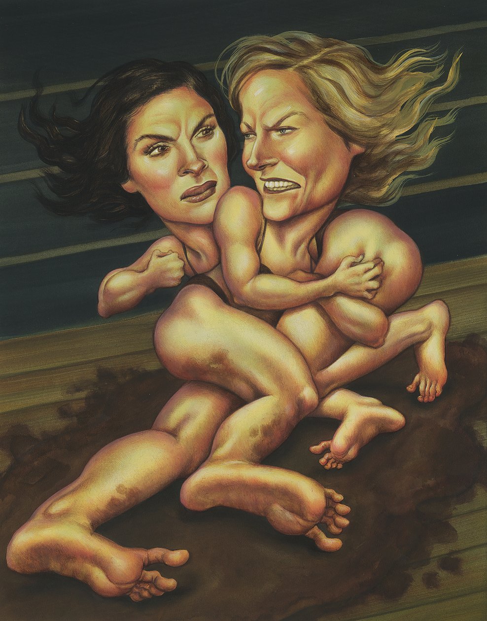 Battle of Julia and Jodie, 2012 (akryl på illustrationsplade) af Anita Kunz