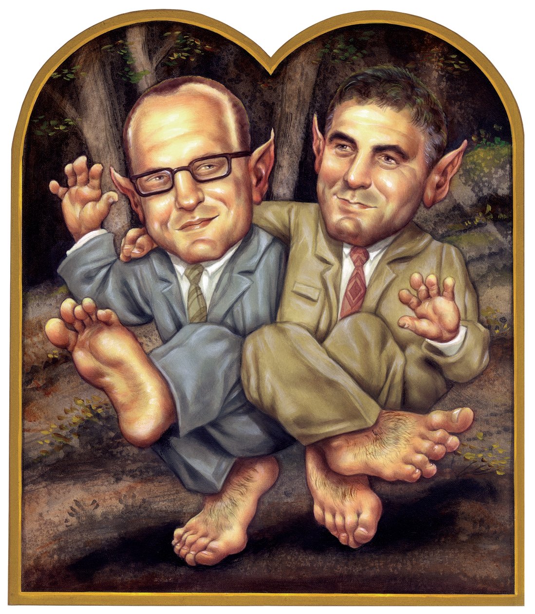 Clooney og Soderburgh, 2002 (akryl på illustrationsplade) af Anita Kunz