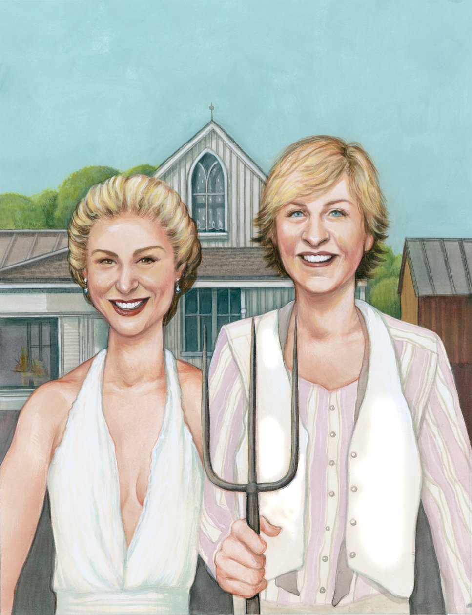 Ellen og Portia, 2008 (akryl på illustrationsplade) af Anita Kunz