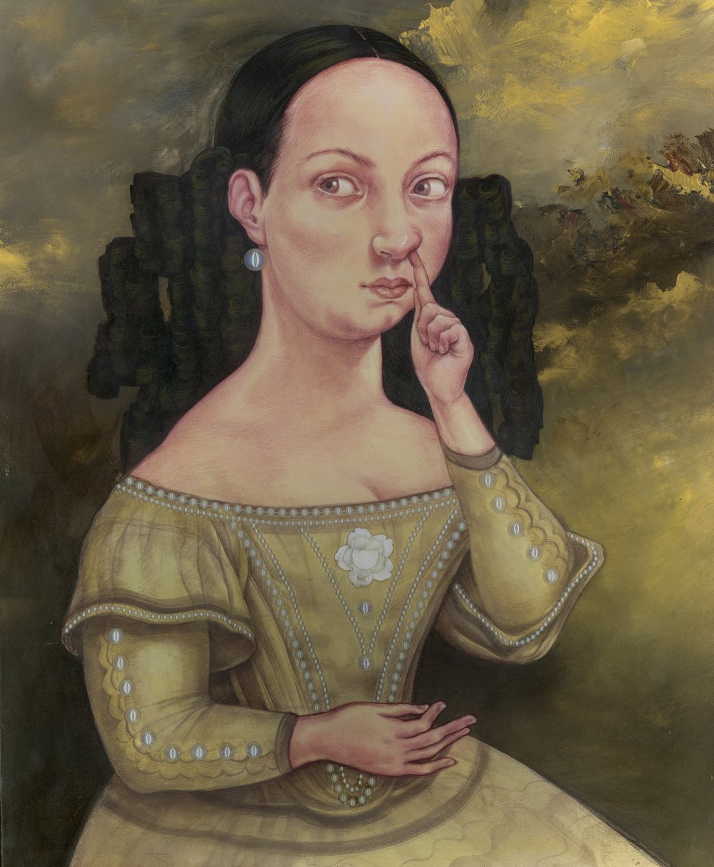 Lady With Nasal Issues, 2018 (akrylmaling på illustrationsplade) af Anita Kunz