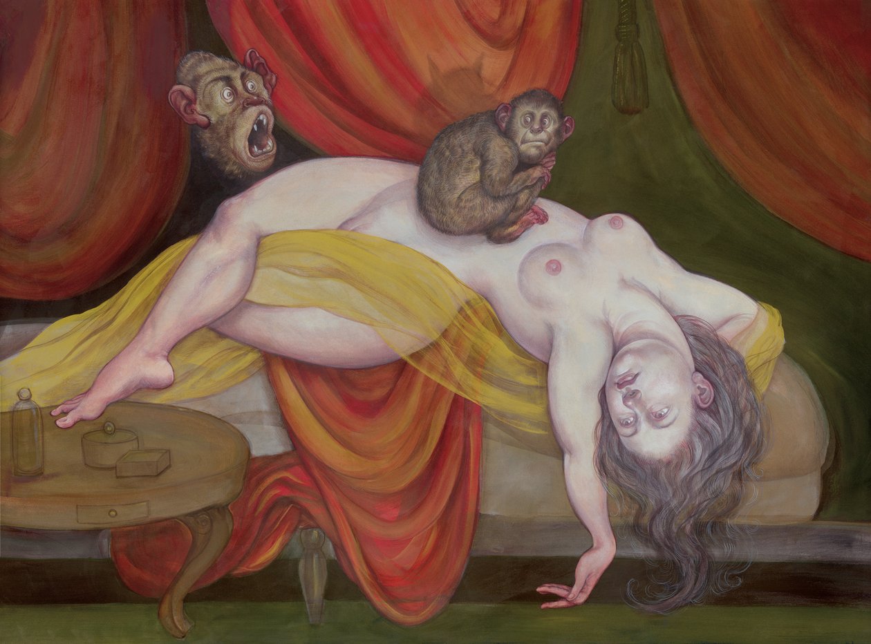 Mareridt med abe, 2018 (akrylmaling på illustrationsplade) af Anita Kunz