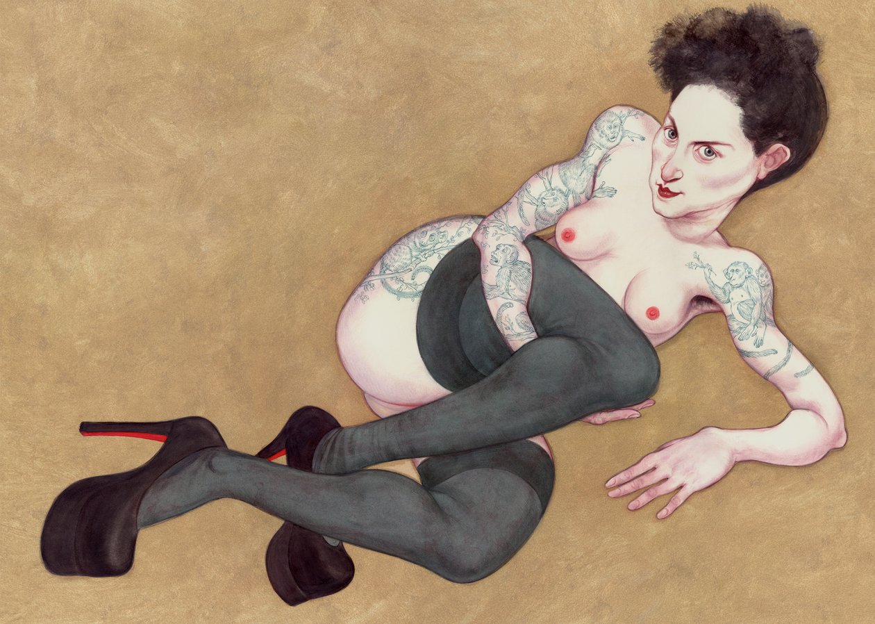 Nude With Louboutins, 2016 (akrylmaling på illustrationsplade) af Anita Kunz