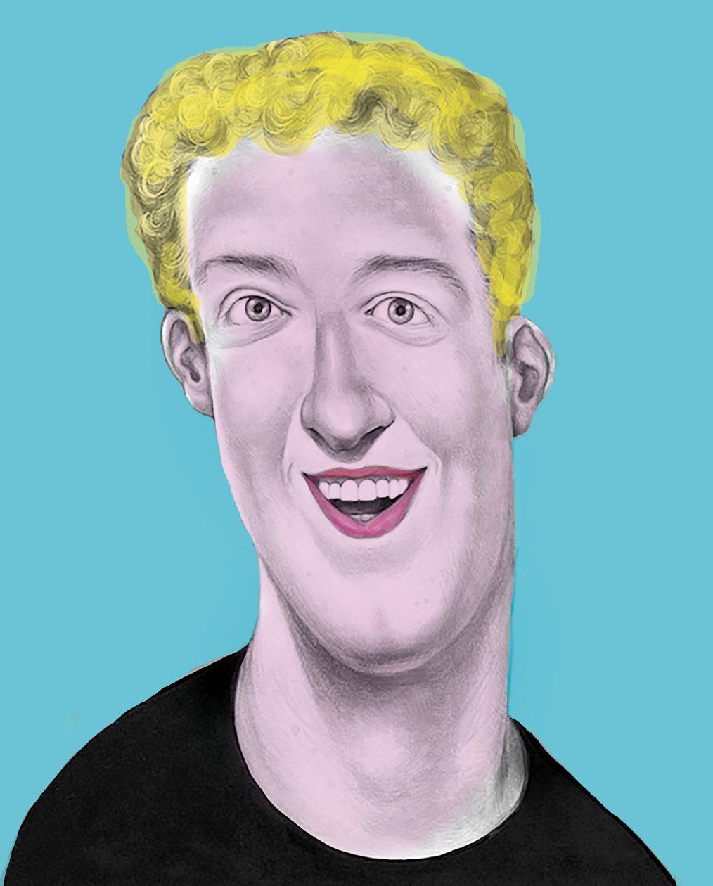 Pop Goes The Zuckerberg, 2019 (akrylmaling på illustrationsplade) af Anita Kunz