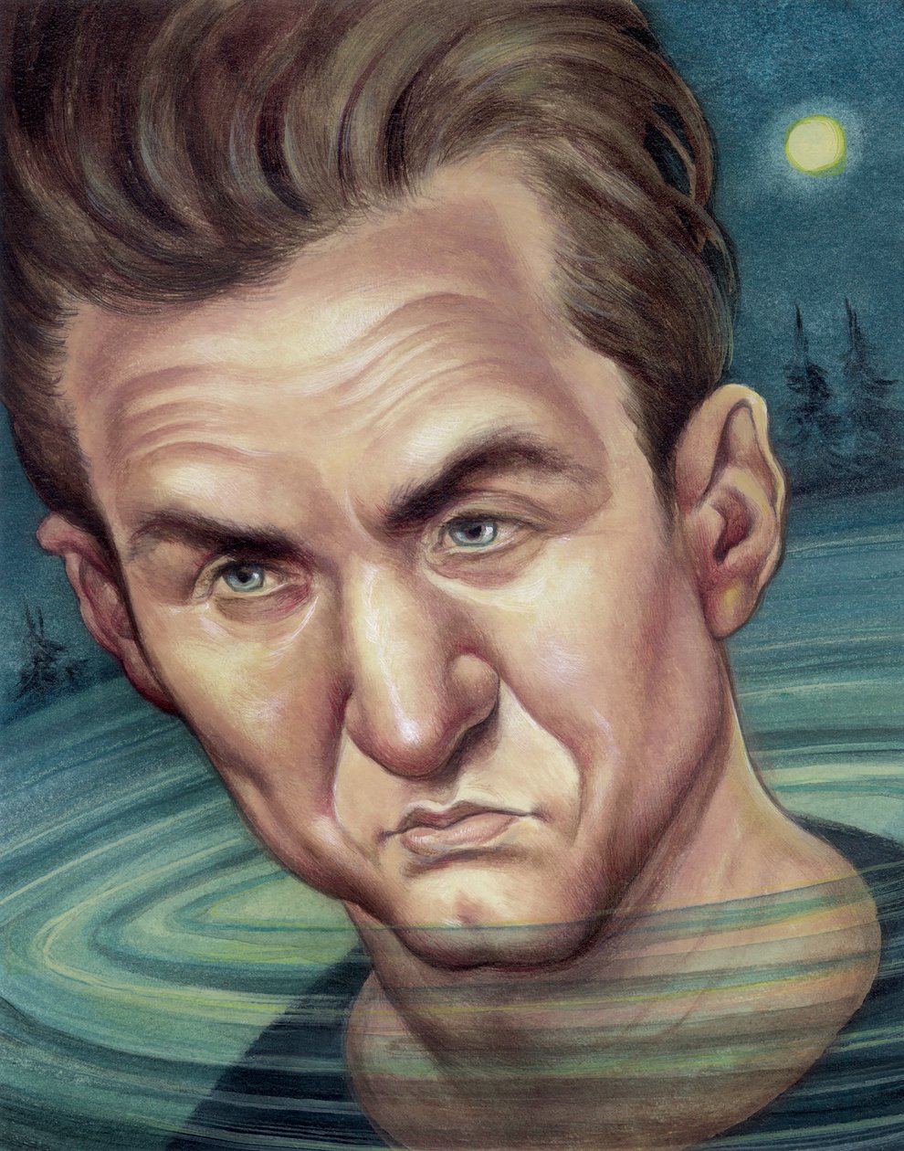 Sean Penn, 2003 (akryl på illustrationsplade) af Anita Kunz