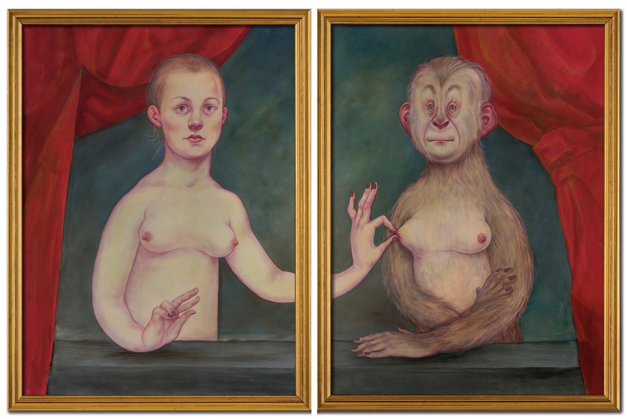 Simia og en af hendes søstre, 2018 (akrylmaling på illustrationsplade) af Anita Kunz