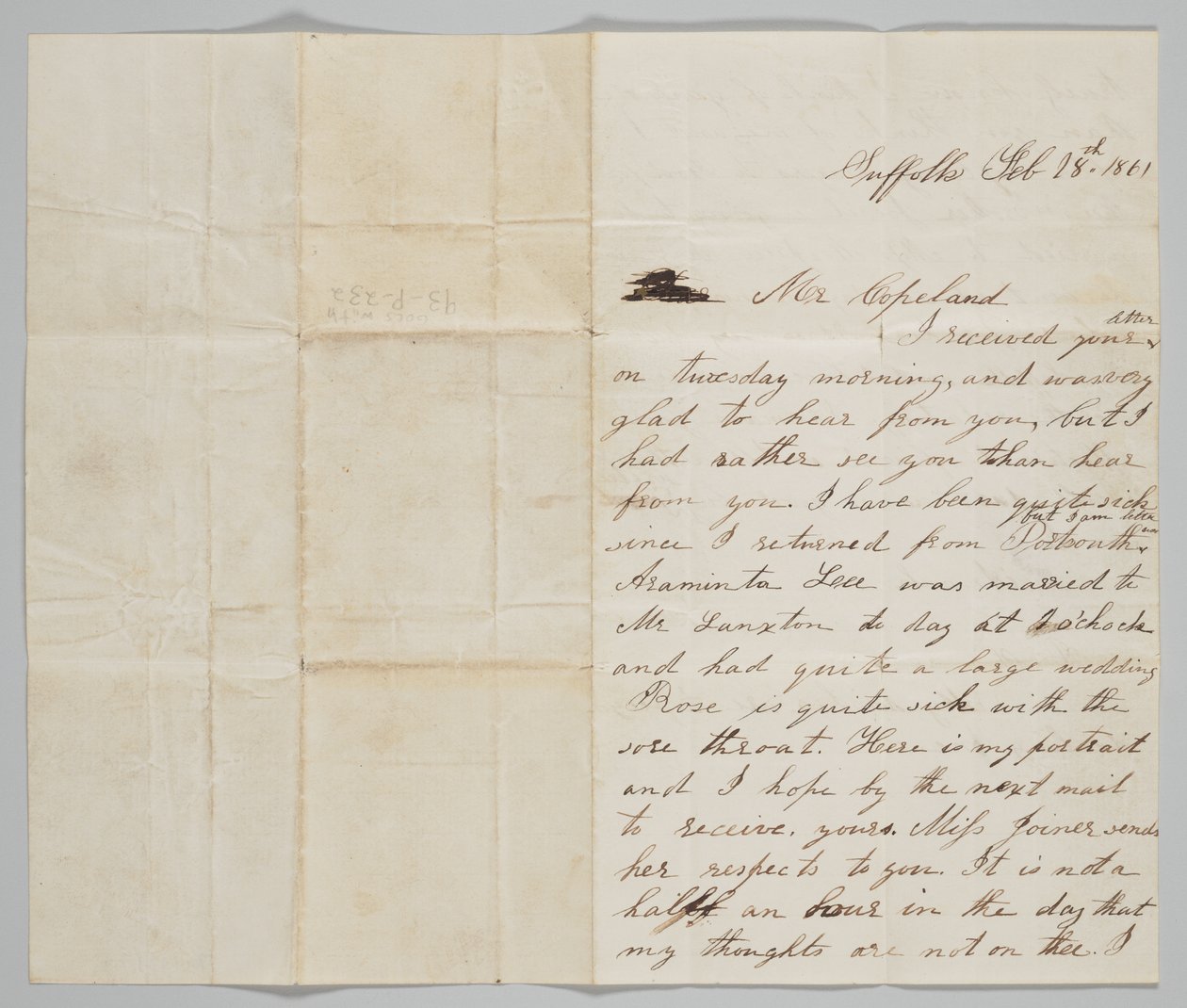 Brev til John Copeland fra hans hustru Ann, 18. februar 1861. af Ann Hurst Copeland