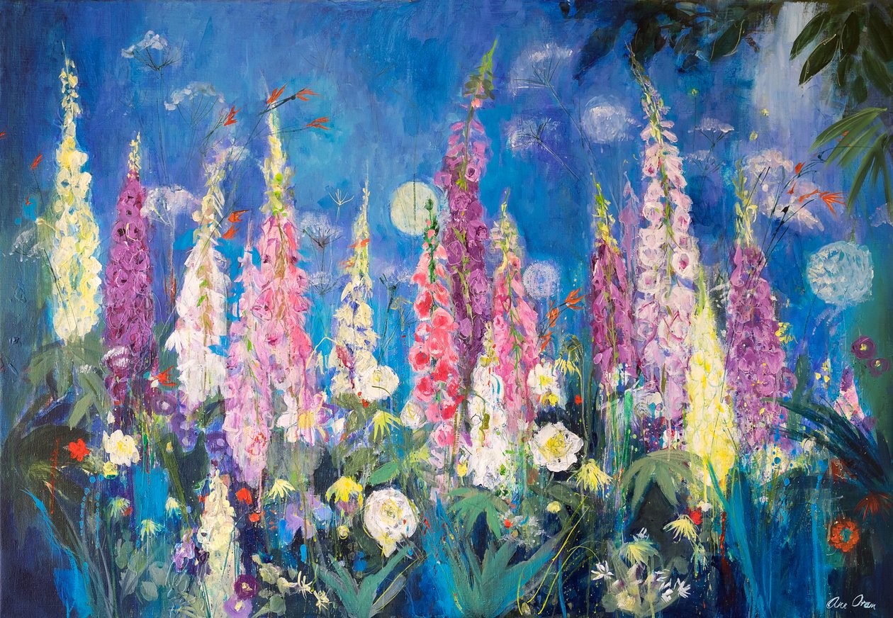 Foxgloves and Alliums, 2019 (akryl) af Ann Oram