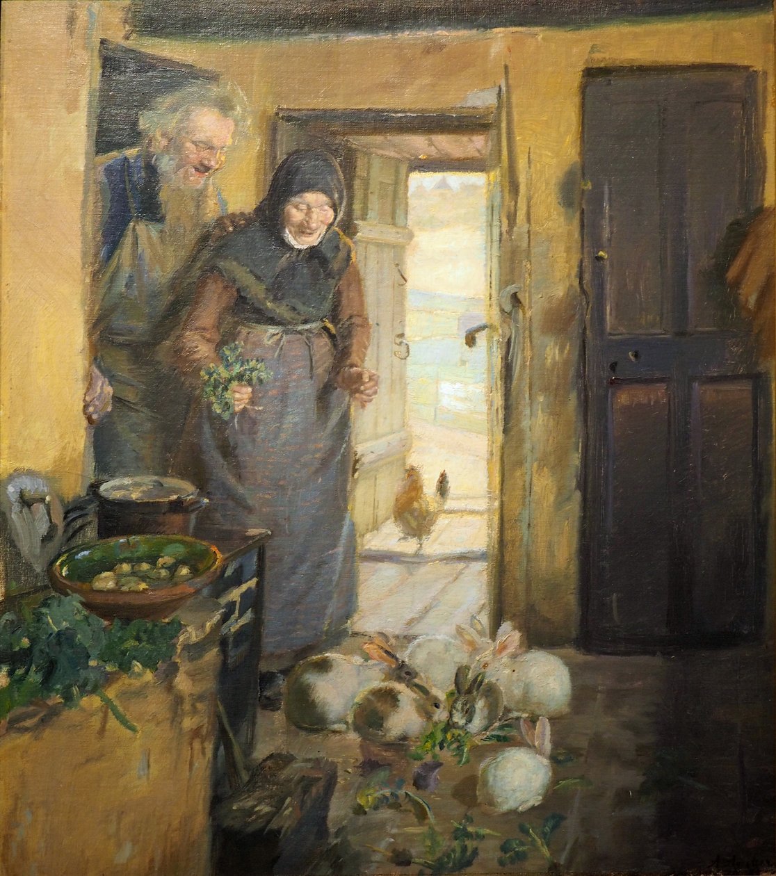 Gammelt par med harer af Anna Ancher