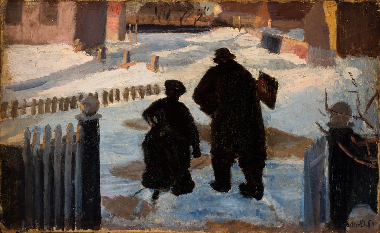 Michael Ancher på vej til sit studie ledsaget af organisten Helene Christensen af Anna Ancher