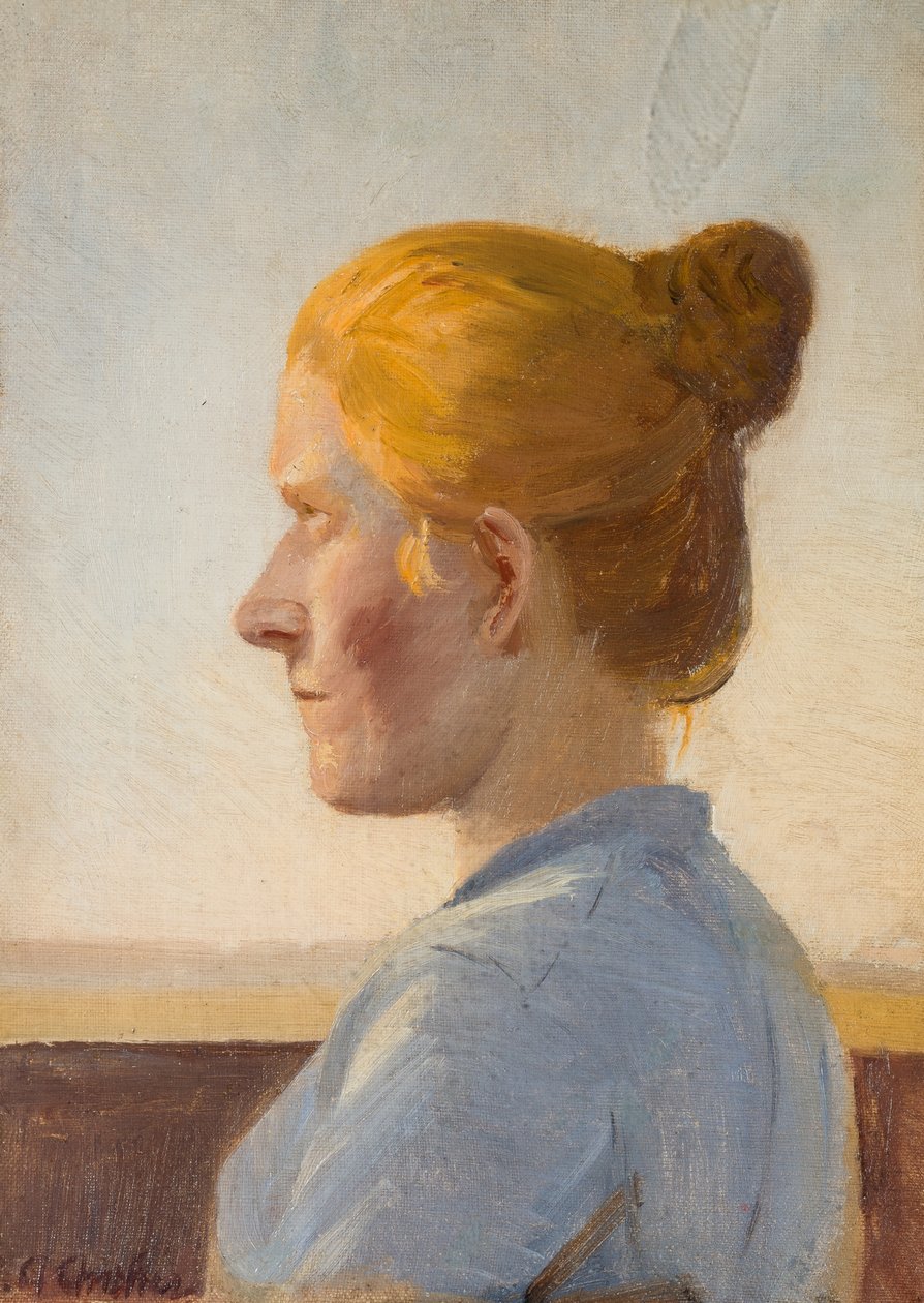 Dansk:  En skagenspige En ung kvinde fra Skagen af Anna Ancher