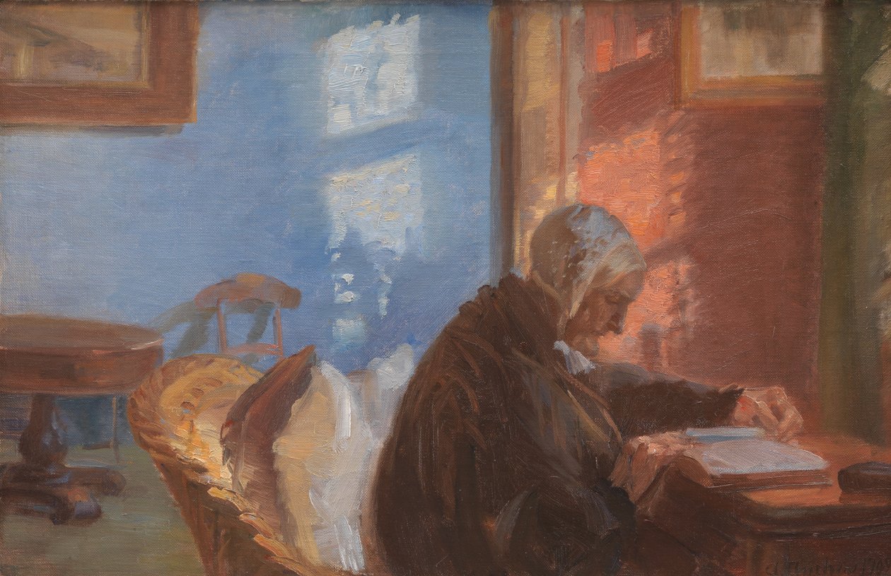 Kunstnerens Mor Og Hedvig Brøndum i Røde Stue af Anna Ancher