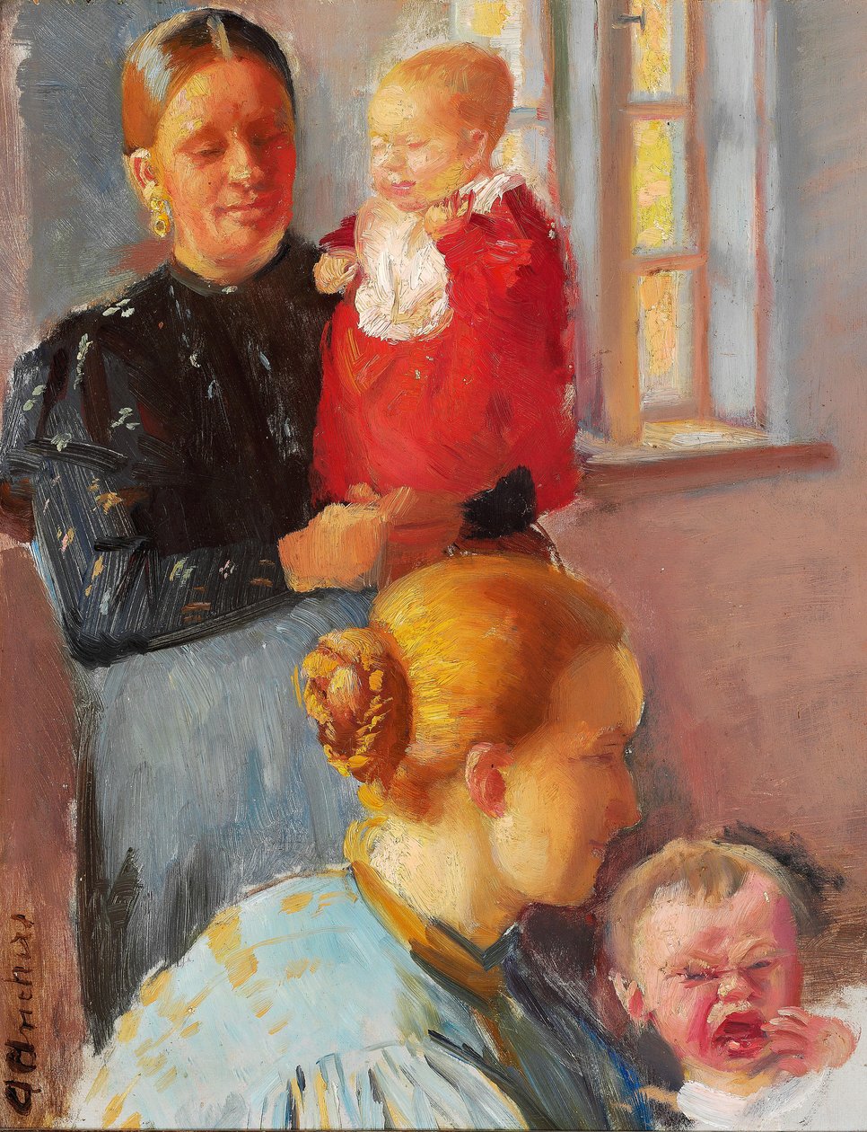 To unge mødre med deres små børn. Studie til "Vaccination". af Anna Ancher