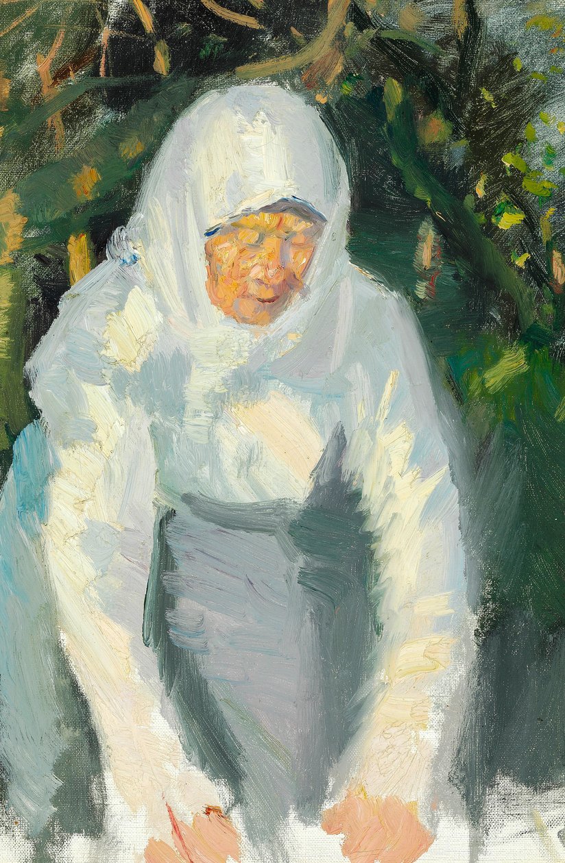 Kvinde fra Skagen med hvidt tørklæde. af Anna Ancher
