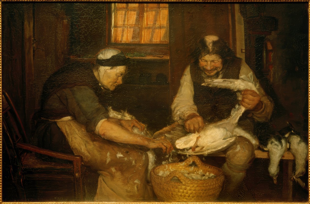 To gamle mennesker, der plukker måger. Lars Gaihede og gamle Lene af Anna Ancher