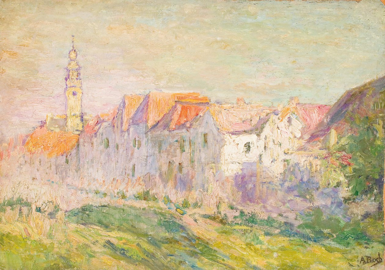 A View of Verre, Zeeland, ca. 1906 (olie på lærred lagt om bord) af Anna Boch