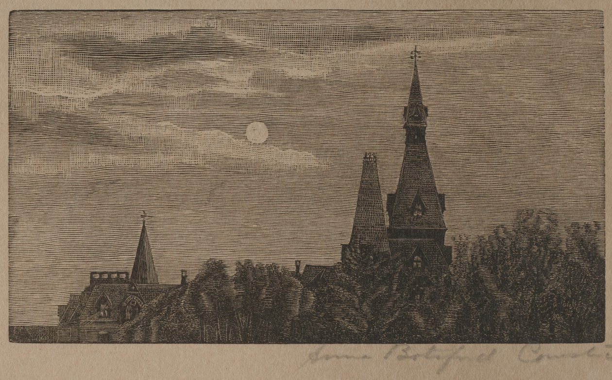 Trappetårne i måneskin (gravering) af Anna Botsford Comstock