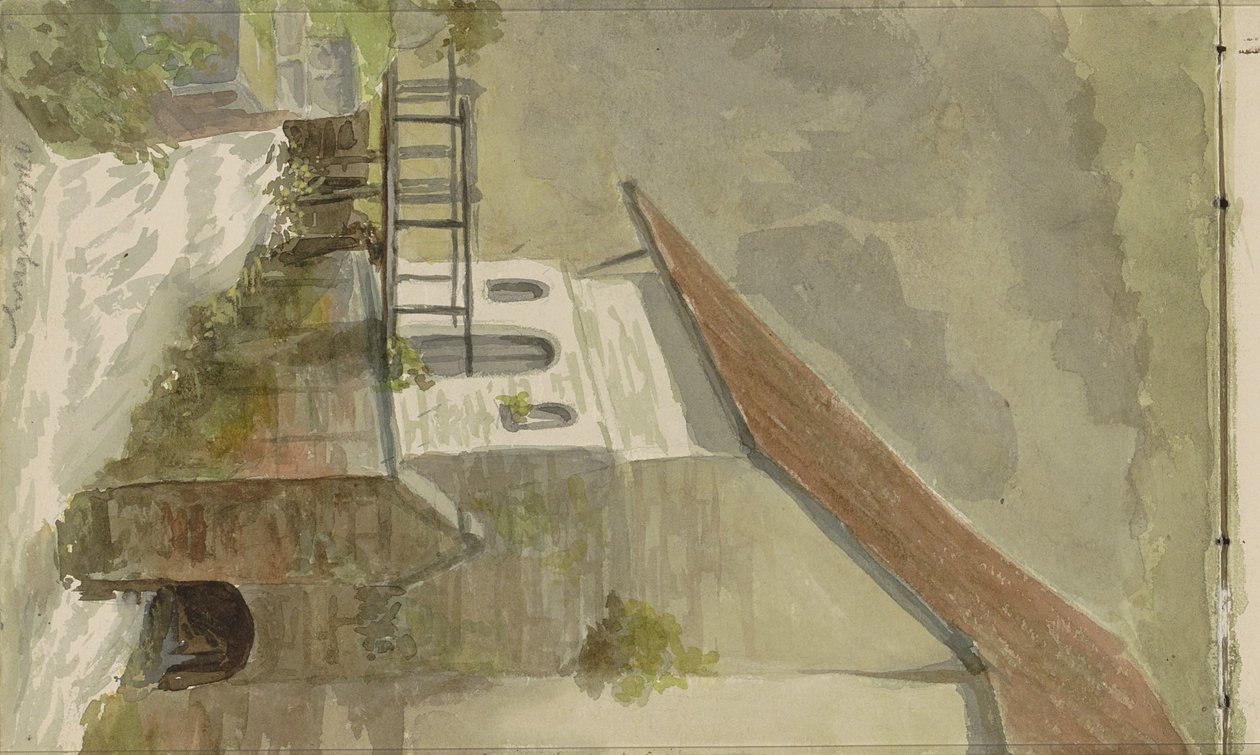 Hus på en kanal i Valkenburg af Anna Catharina Maria van Eeghen (possibly)