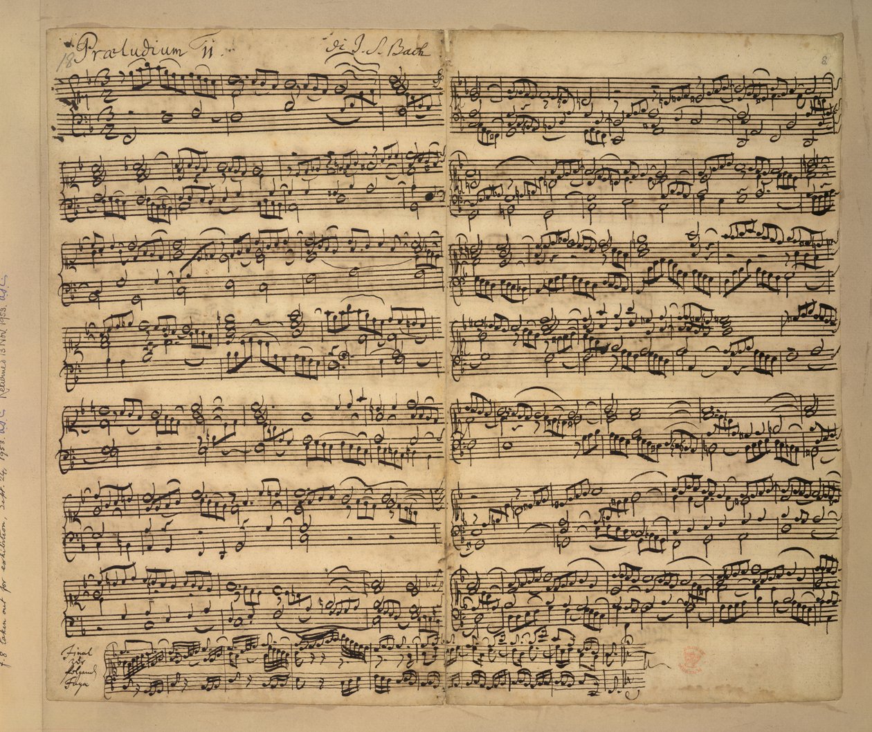 Tilføj MS 35021, f.8r, F-dur præludium, Das Wohltemperierte Clavier, bog 2, af Johann Sebastian Bach af Anna Magdalena Bach