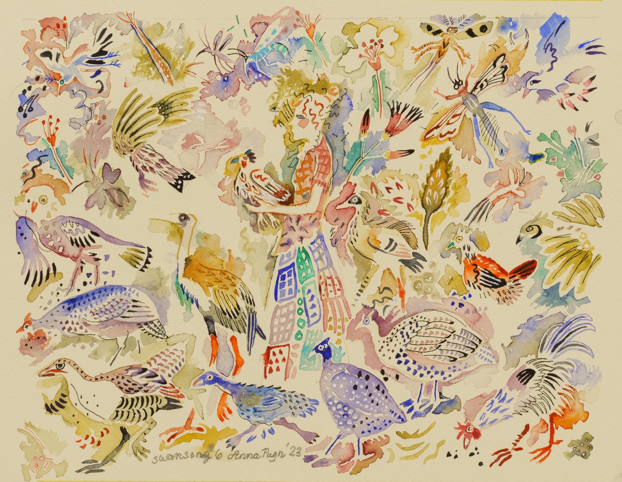 6 Svanesang, 2023 (akvarel) af Anna Pugh
