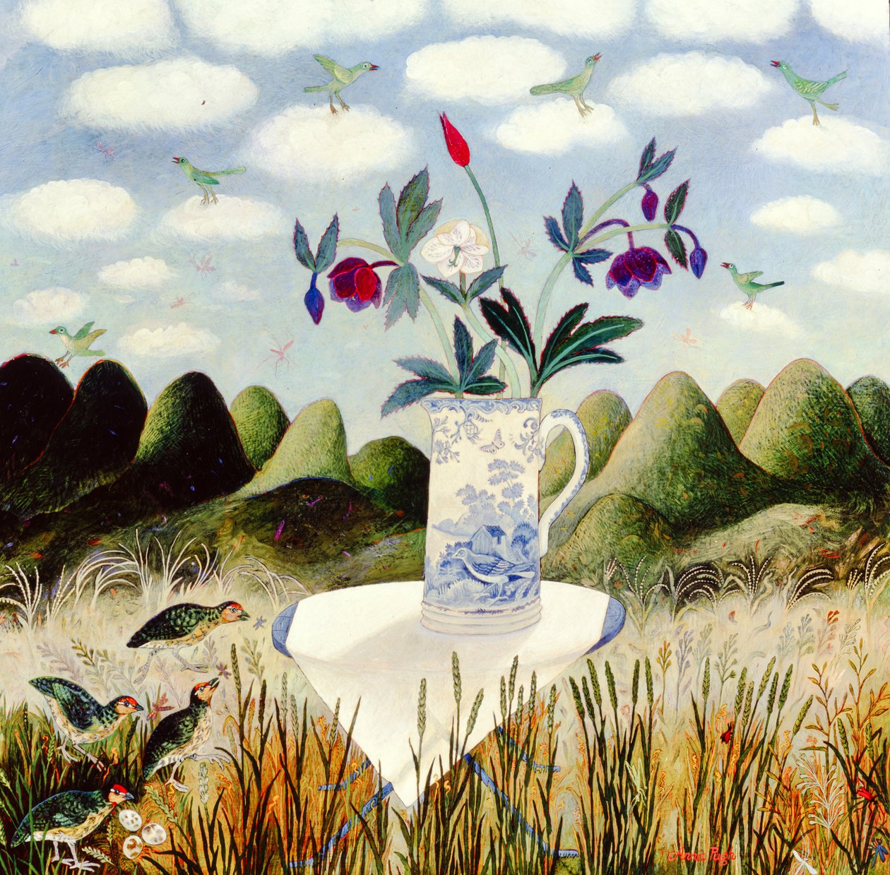 Fugle i deres himmel, 2002 (akryl) af Anna Pugh