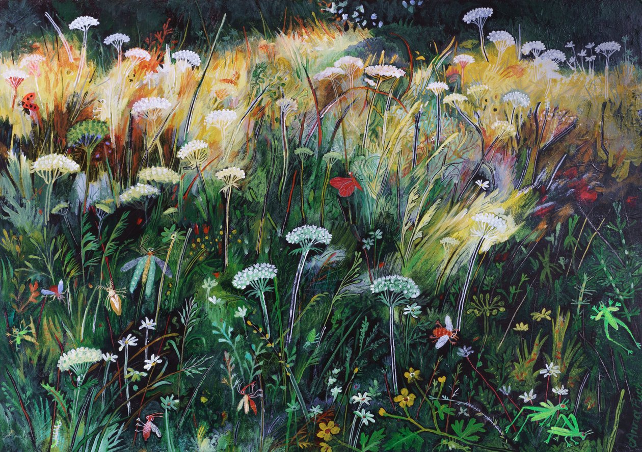 Night Meadow, 2022 (akryl på plade) af Anna Pugh
