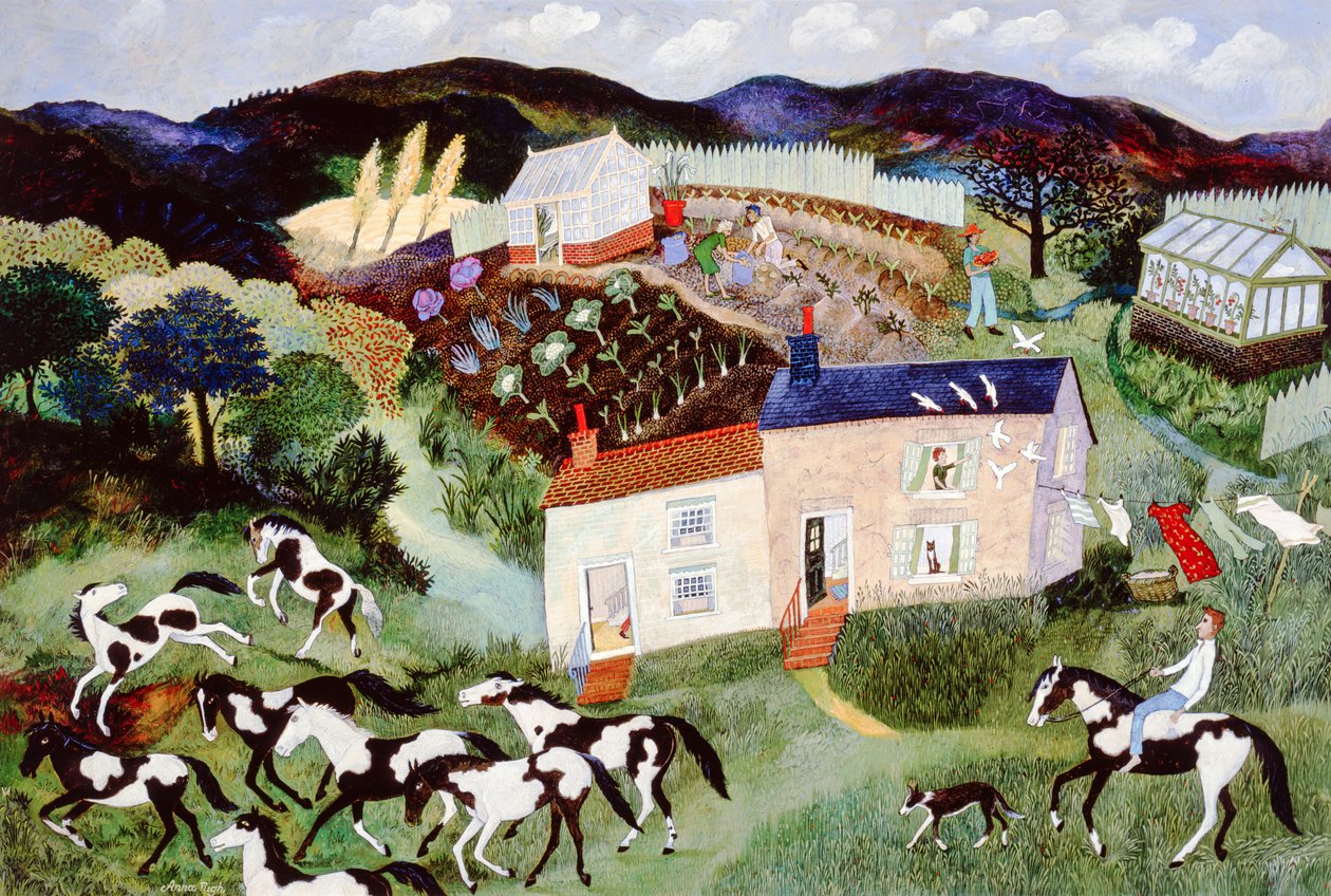 Kartoffelplukning, 2001 (akryl) af Anna Pugh