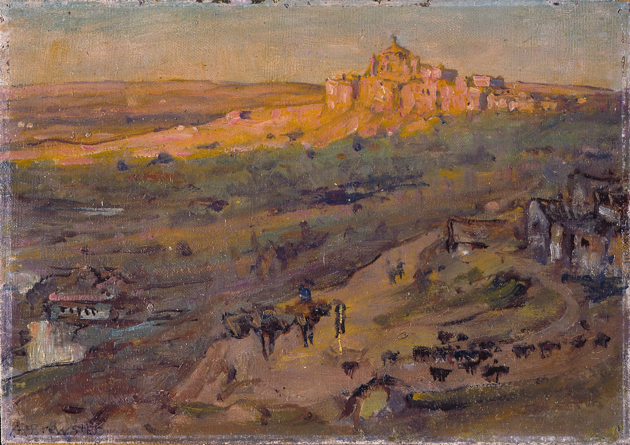 Toledo Spanien, Afternoon Sun (olie på lærred monteret på lagdelt bord) af Anna Richards Brewster