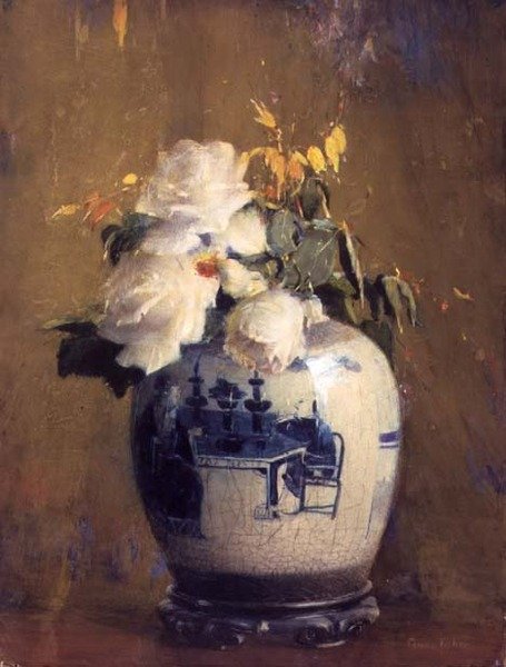 De hvide roser, før 1922 (akvarel på pap) af Anna S. Fisher