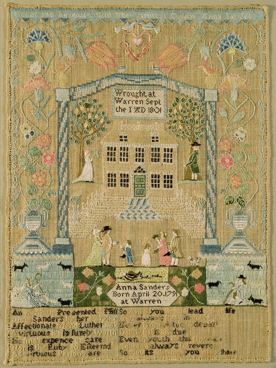 Sampler, 1801 (silketråd på hør) af Anna Sanders