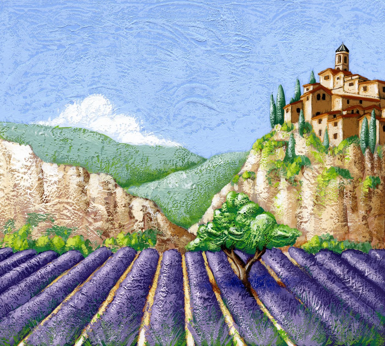 Lavendelmarker, 2015 (gouache) af Annalisa Morrocco