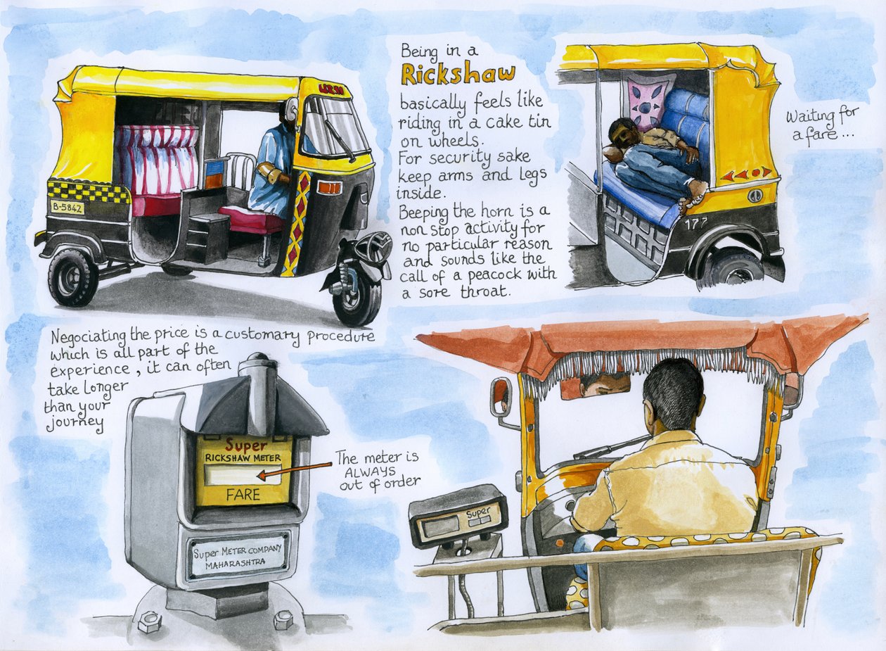 Rickshaw, 2019 (akvarel og pen) af Annalisa Morrocco