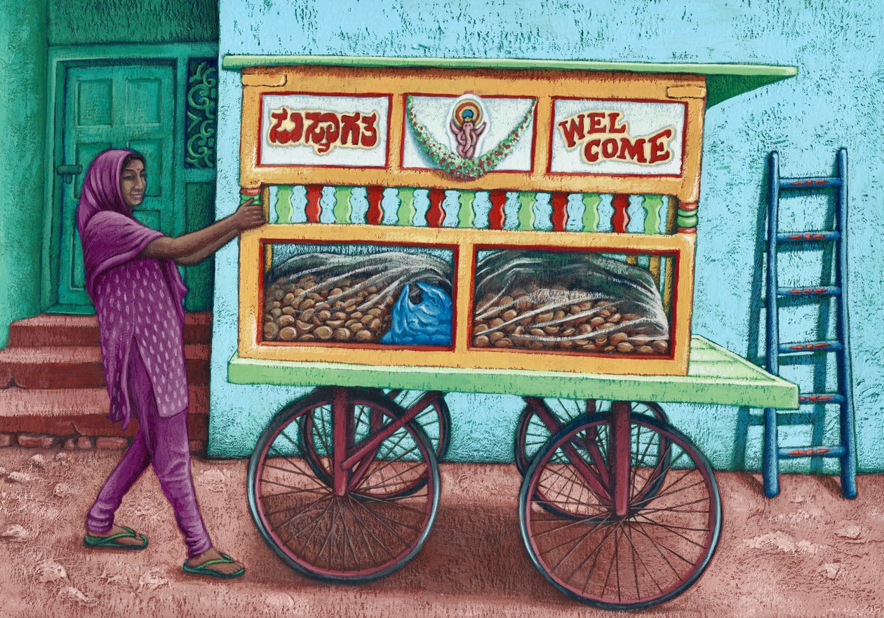 Gadesælger, Indien, 2019 (gouache) af Annalisa Morrocco