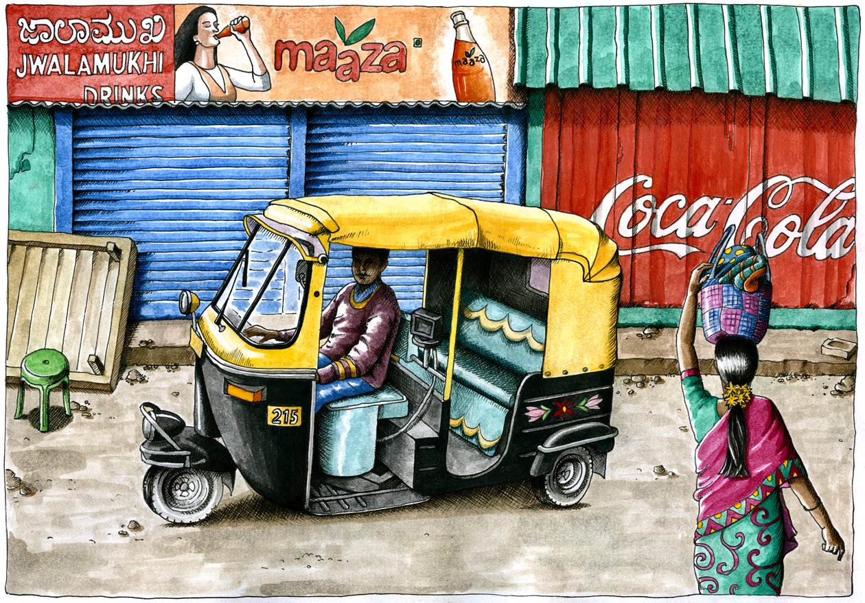 Waiting for a fare, 2019 (akvarel  pen) af Annalisa Morrocco