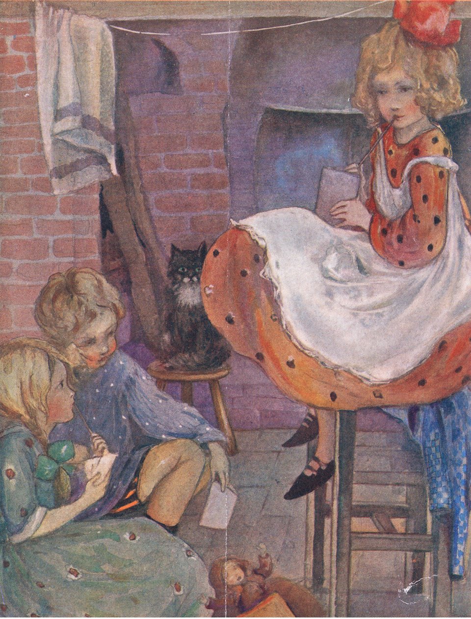 Jeg kan ikke finde på, hvad jeg skal sætte, fra The Big Book for Children (Herbert Strang) udgivet af Humphrey Milford, Oxford University Press, ca. 1920 af Anne Anderson