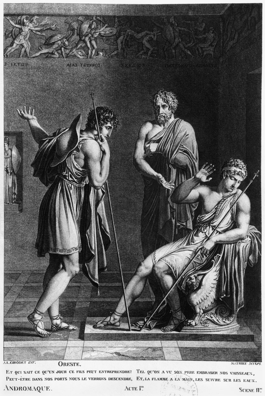 Orestes og Pyrrhus, illustration fra 1. akt. Scene 2 af 