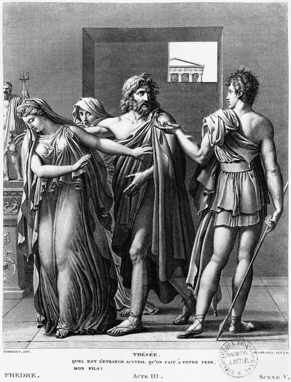 Phaedra, Theseus og Hippolytus, illustration fra akt III Scene 5 af 