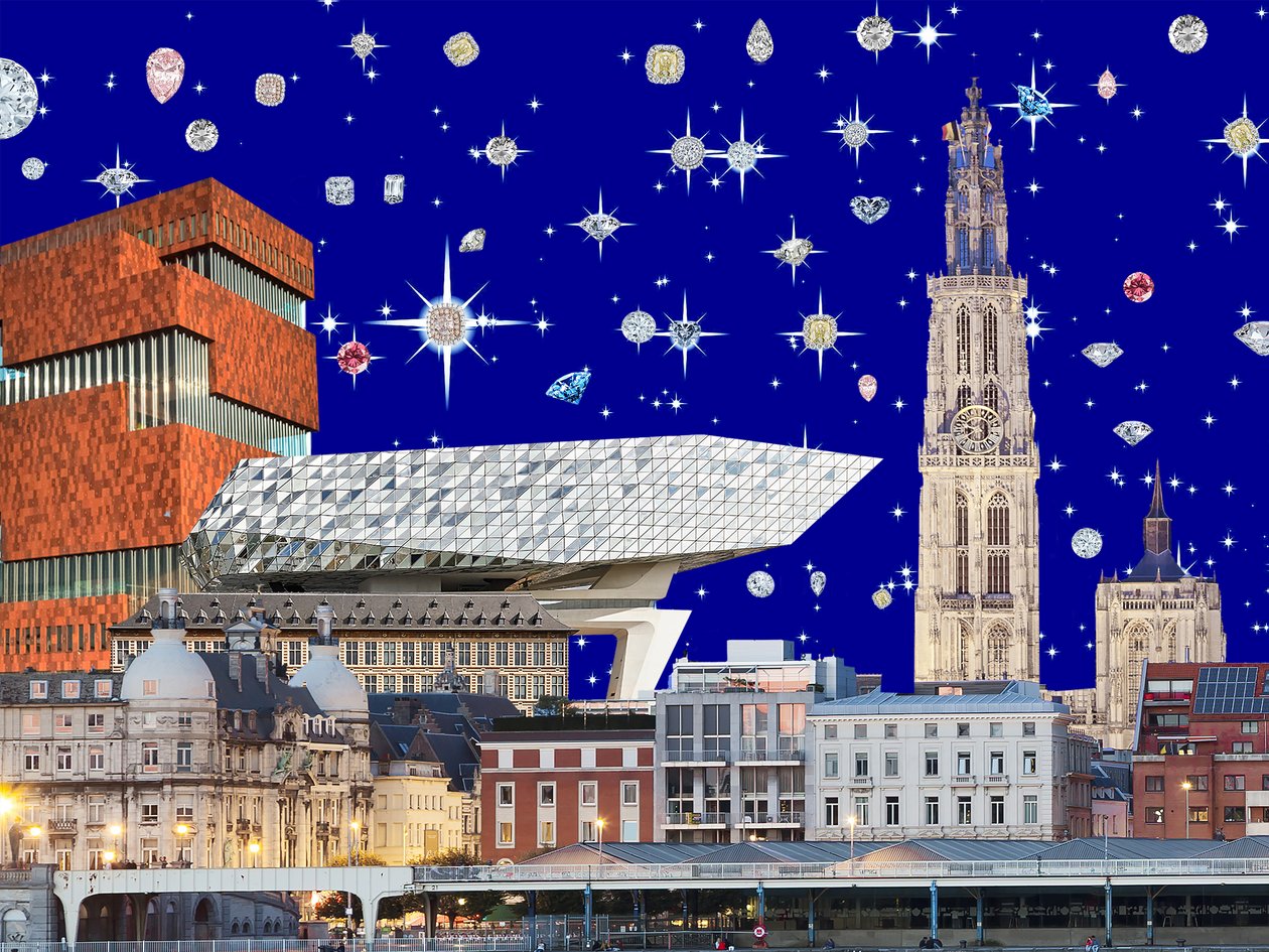 Antwerpen by night, 2018, serigrafi af Anne Storno