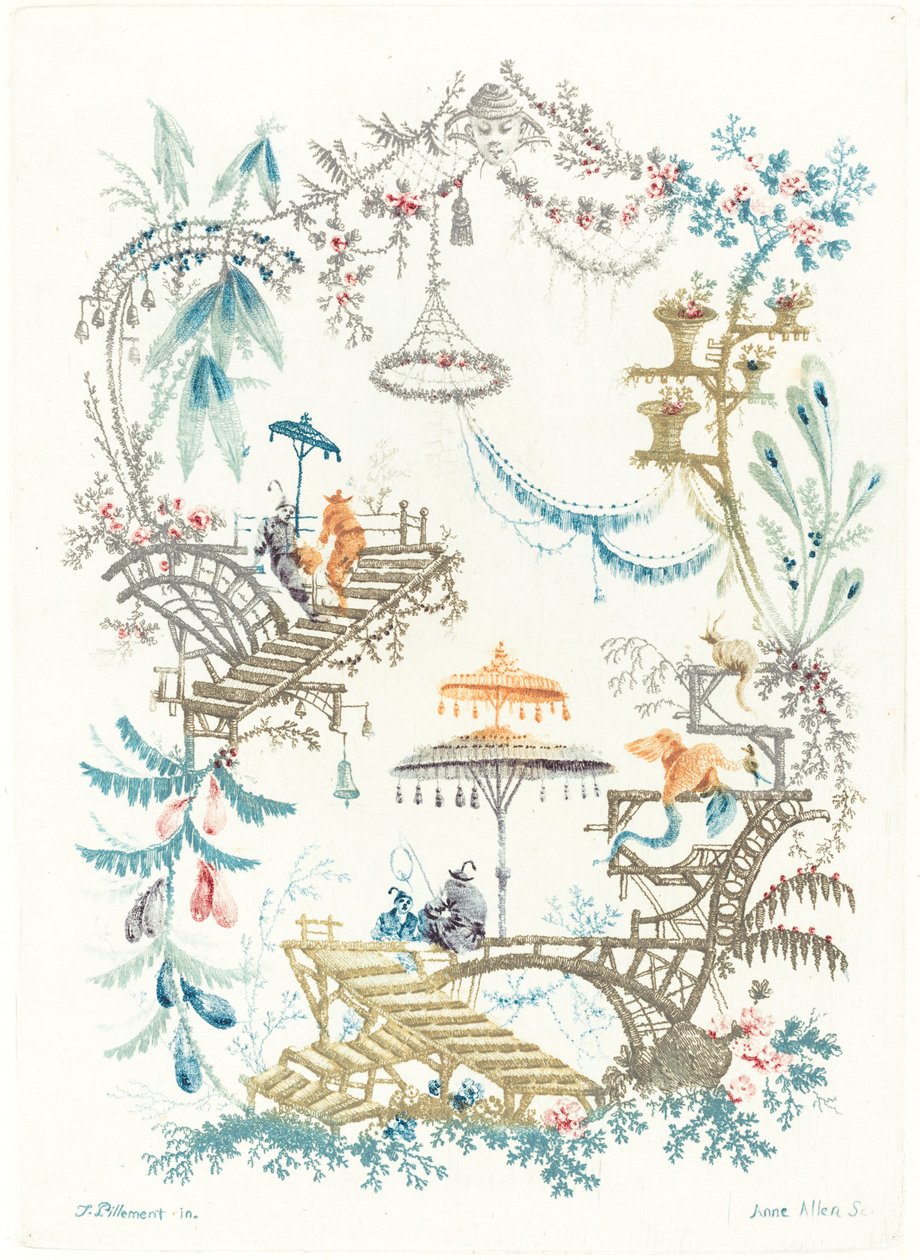 kinesisk arabesk med en dobbelt parasol, ca. 1795. af Anne Allen