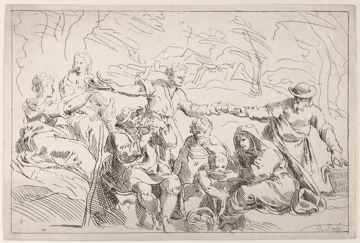En fest, der spiser udendørs, 1700-tallet. af Anne Claude Philippe de Caylus