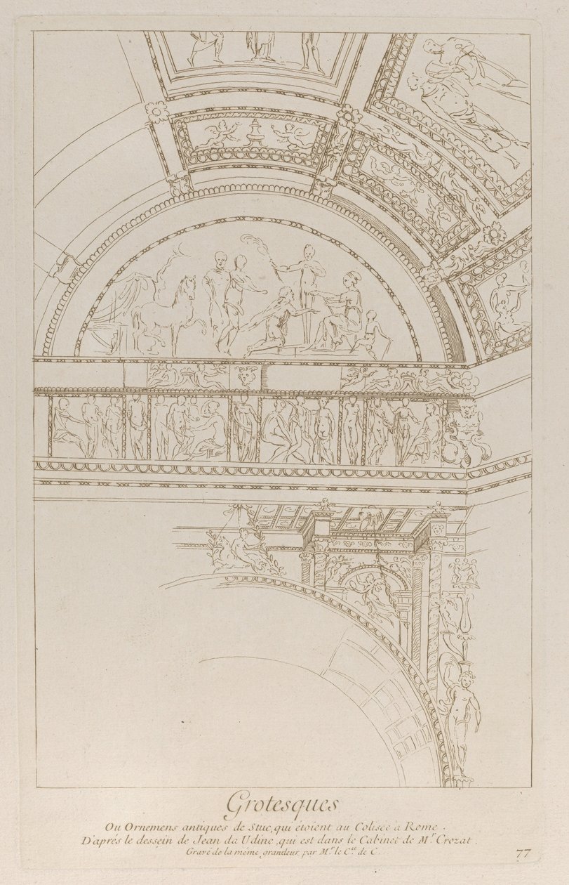Grotesker: detalje af stukrelieffer, der dekorerer Colosseum i Rom, ca. 1729. af Anne Claude Philippe de Caylus