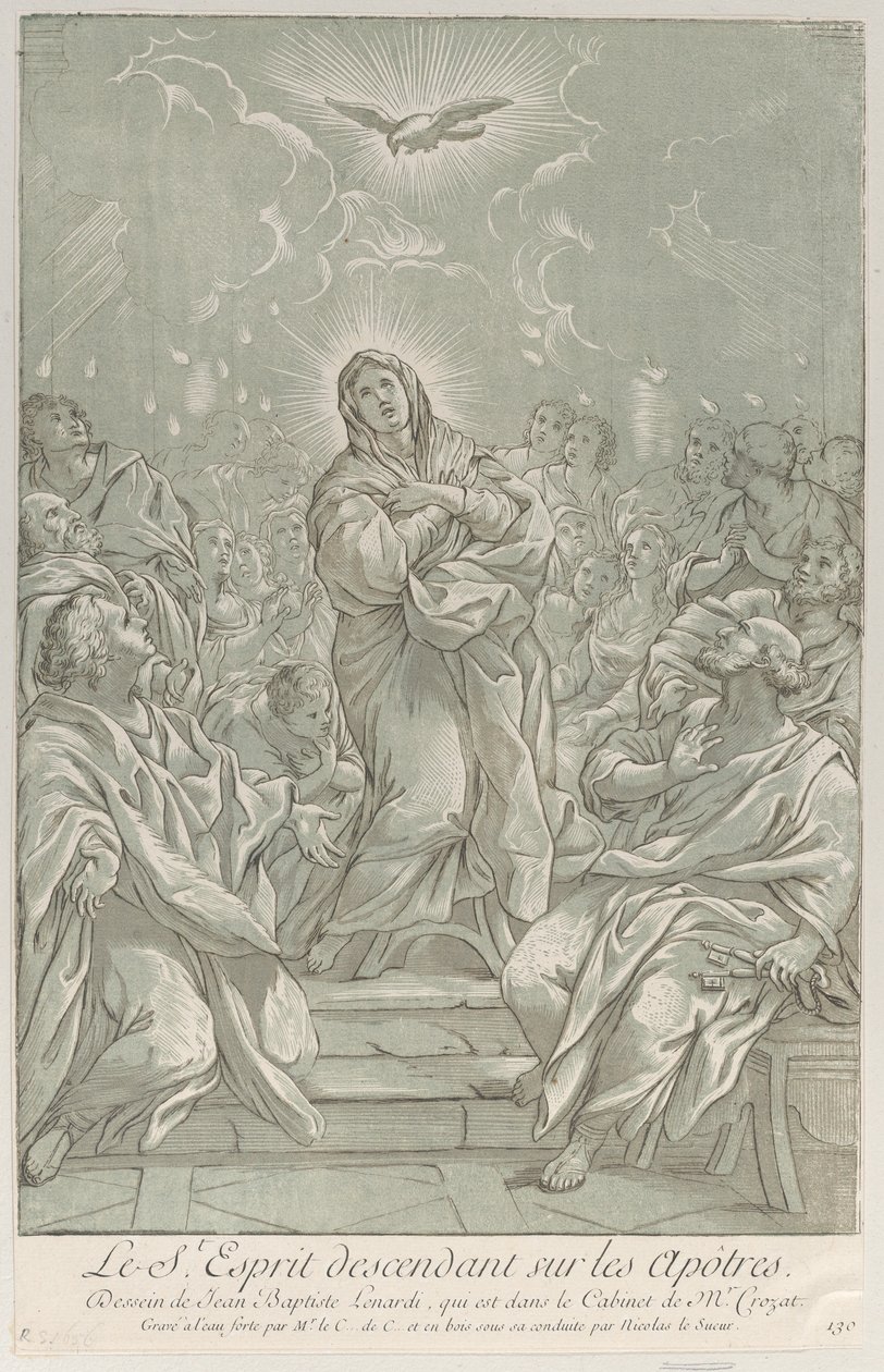 Pinsen, med Jomfruen stående i centrum, Helligånden ovenover og apostlene..., ca. 1729. af Anne Claude Philippe de Caylus