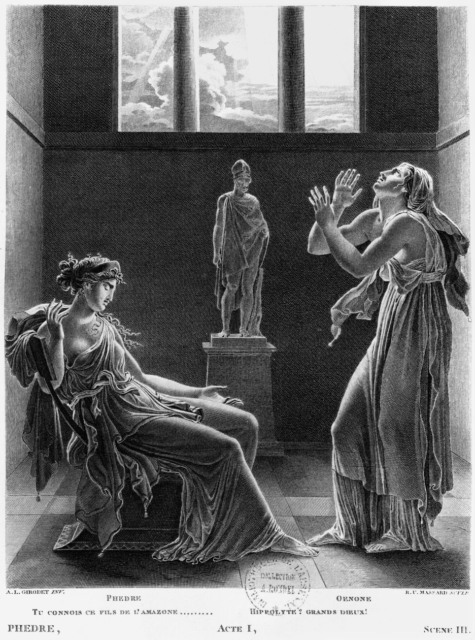Phaedra og Oenone, illustration fra 1. akt. Scene 3 af 