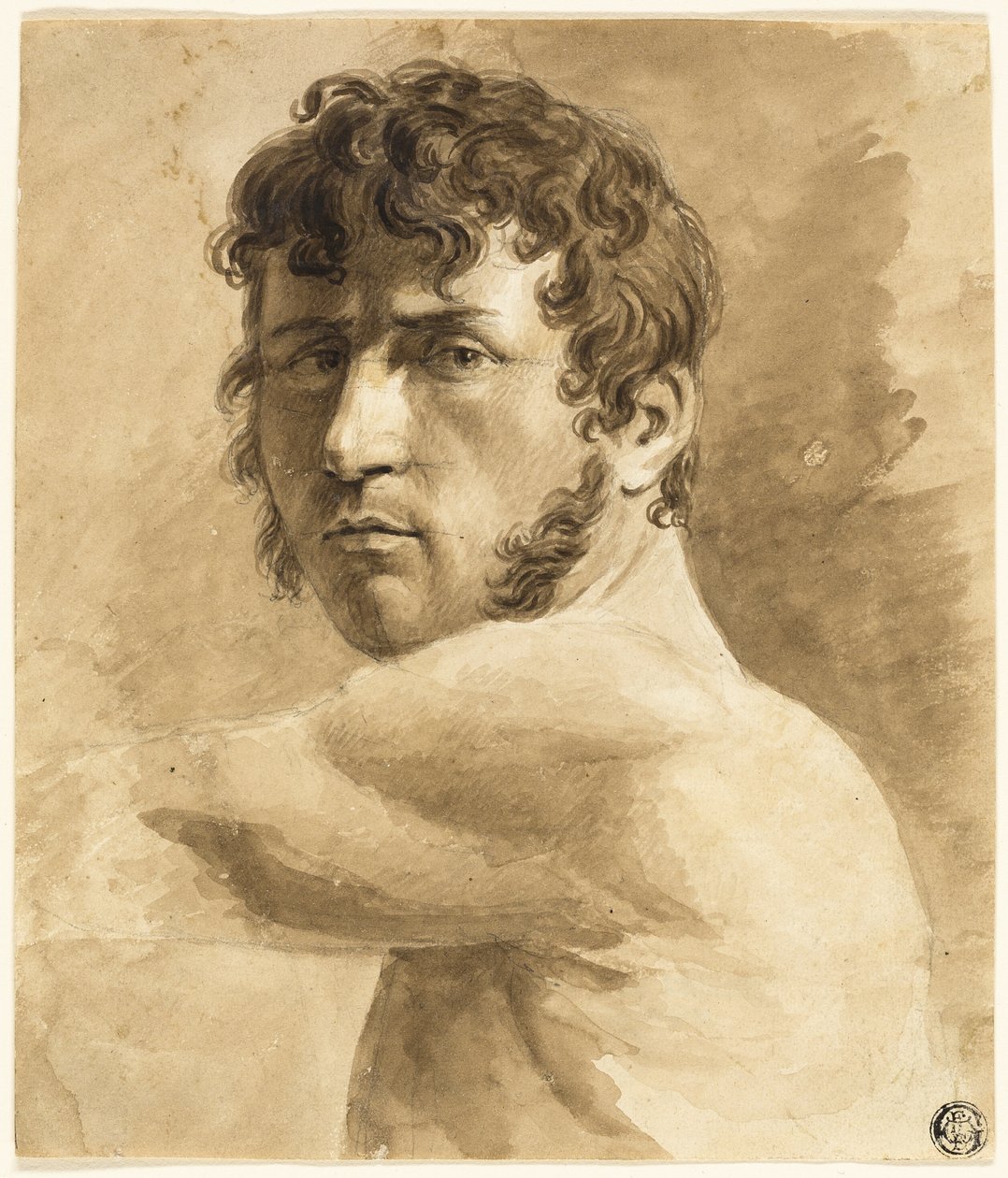 Buste af mandligt nøgenbillede (recto); portrætskitse af mand med skitser af kvinder (verso) af Anne Louis Girodet de Roussy Trioson